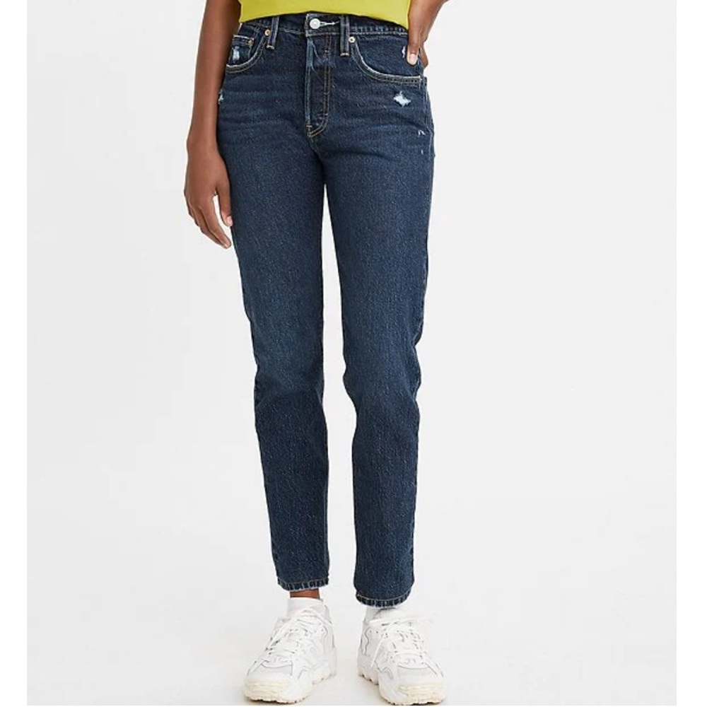 Levi’s 501 Skinny High Rise Dark Wash Jean Pants Distressed W25 L30 NWT